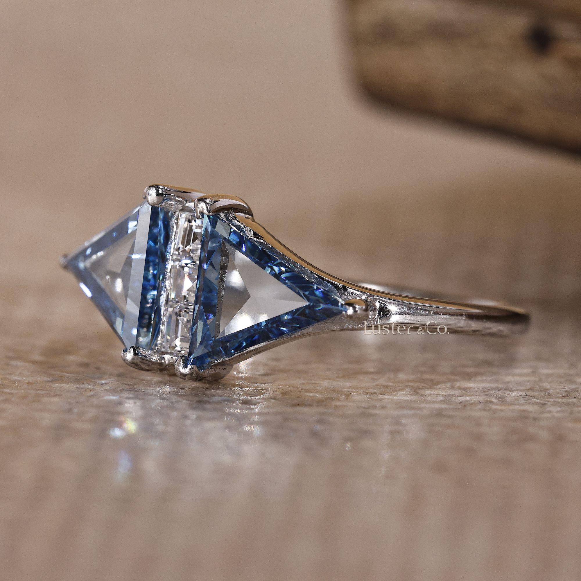 Triangle Lab Diamond Triangle Cut Lab Grown Diamond Ring, Trillion Cut Blue Lab Diamond ...