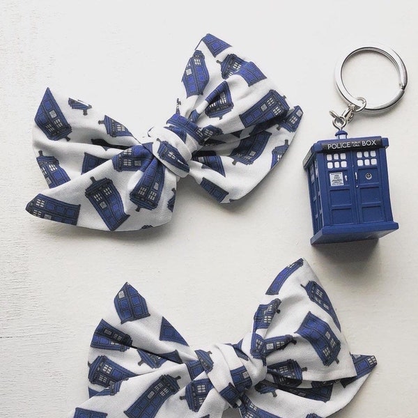 Police box baby bow, Doctor Who, blue box, TARDIS bow, baby clip, baby headband