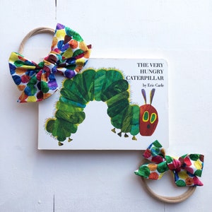 The Very Hungry Caterpillar bows, caterpillar headband, baby bows, toddler bows, toddler headbands, storybook bows, rainbow dots