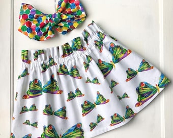 Hungry Caterpillar Butterfly Skirt & Bow Set: Handmade Cotton Party Outfit