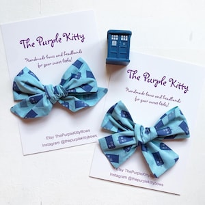 Police box baby bow, Doctor Who, blue box, TARDIS bow, baby clip, baby headband