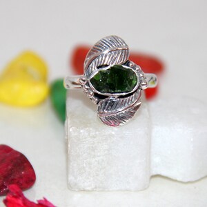 Raw Peridot Ring/Peridot Gemstone Ring/Sterling Silver/August Birthstone/Dainty Ring/Raw Stone Ring/Green Stone Ring/Gift For Her