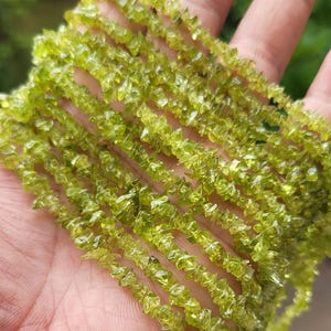 Natural Peridot Gemstone Chips: 35&quot; Strand, 4-5mm Smooth Nuggets