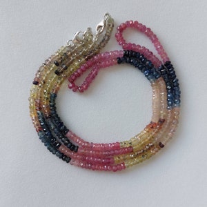 Multi Sapphire Rondelle Necklace: Faceted Gemstone Beads, 16&quot; Strand