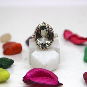 Natural Large Green Amethyst Ring/Green Amethyst Faceted Oval Gemstone Ring/925 Sterling Silver Ring/Solitaire Ring/Green Amethyst Jewelry