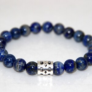 Lapis Lazuli Bracelet , Lapis Lazuli Beaded Bracelet , Beaded Stone Bracelet , Gemstone Bracelet , Elastic Bracelet ,Silver Bracelet,Jewelry