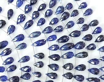 20 Faceted Blue Sapphire Teardrop Briolette Beads (5.5x8 to 6x11.5mm)