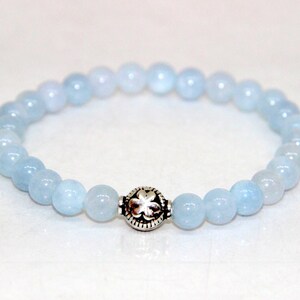 Aquamarine Beaded Bracelet , Beaded Stone Bracelet , Gemstone Silver Bracelet ,Elastic Bracelet , Meditation Bracelet , March-Birthstone