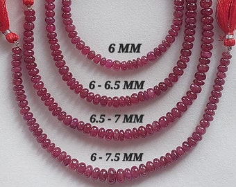 Amazing 8" Strand, 100% Natural Red Ruby Smooth Rondelle Beads/Precious Smooth Beads/6-9.5 MM/July Birthstone/Ruby Beads for Jewelry/RJS-046