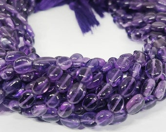 Natural Purple Amethyst Oval Beads: Smooth Gemstone Strand (13.5 Inch)/1578