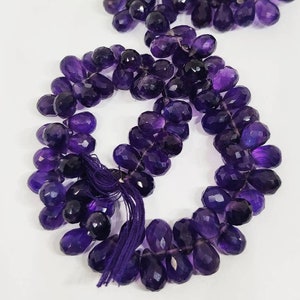 AAA Natural Purple Amethyst Faceted Tear Drop Briolette/Purple Amethyst Beads/Amethyst Faceted Beads/11&quot;Strand/7X10Mm to 7.5X12Mm/65 Piece