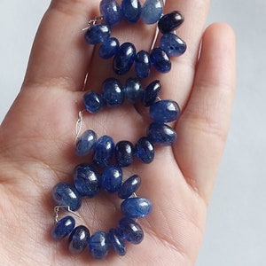 Natuurlijke blauwe saffier rondelle kralen: gladde edelsteenkralen (8-10 mm, 10 stuks)