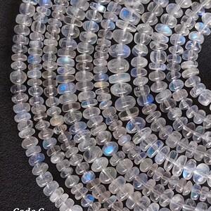 8" Strand, 100 % Natural White Rainbow Moonstone Smooth Rondelle Beads/Loose Smooth Beads/White Moonstone Beads/RJS-332