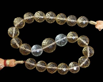 8" Faceted Honey Quartz Round Beads: Gemstone Balls, 9-12.5mm, 22 Pcs