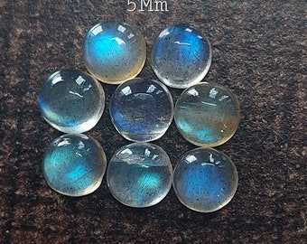5-10 Mm 2 Pieces Natural Blue Labradorite~Labradorite Cabochon ~ Round Shape Gem Stone ~Blue Flashy Labradorite ~ Flat Back Cabochon