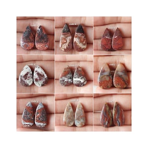 Coppia di cabochon a forma di pera di agata di pizzo naturale/Agata di pizzo pazza con retro piatto/Coppia di agata di pizzo pazza Semi preziosa/Perforazione gratuita/ CLA-2