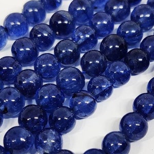 Fines perles rondes unies 1 rang saphir bleu naturel lisse/saphir boule ronde/5-7 mm/perles saphir bleu précieux/8 po. image 2
