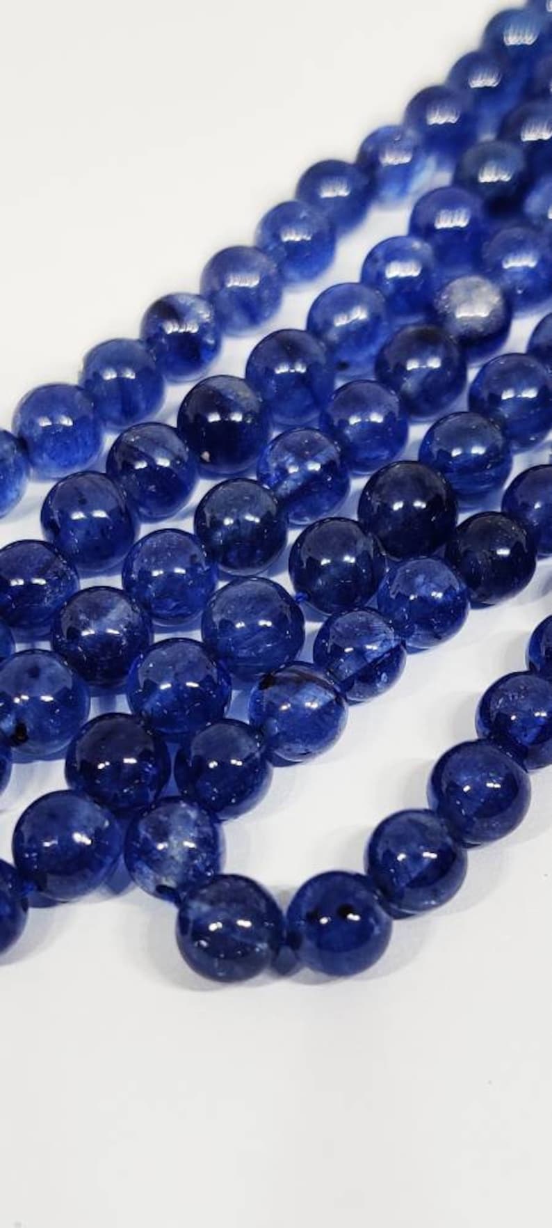 Fines perles rondes unies 1 rang saphir bleu naturel lisse/saphir boule ronde/5-7 mm/perles saphir bleu précieux/8 po. image 2