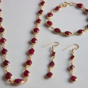 Ruby Necklace ,Silver Ruby Necklace ,Ruby Necklace With Bracelet & Earrings,Ruby 925 Sterling Silver,Gold Plated Necklace Set ,Jewellery Set