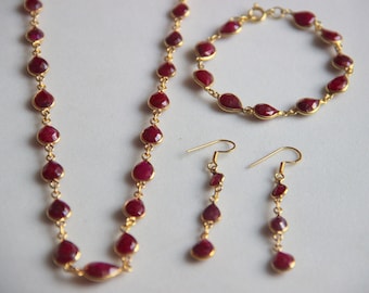 Ruby Necklace ,Silver Ruby Necklace ,Ruby Necklace With Bracelet & Earrings,Ruby 925 Sterling Silver,Gold Plated Necklace Set ,Jewellery Set
