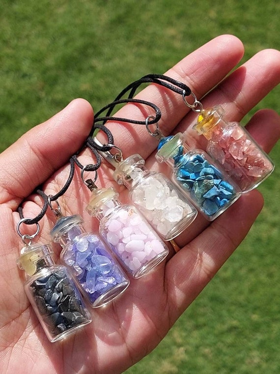 Mini botellas de deseos con cuentas de cristal y piedra natural al