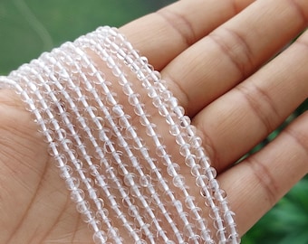 Clear Quartz Crystal Beads: 3.5-4mm Smooth Round Gemstone, 13.5" Strand 2051