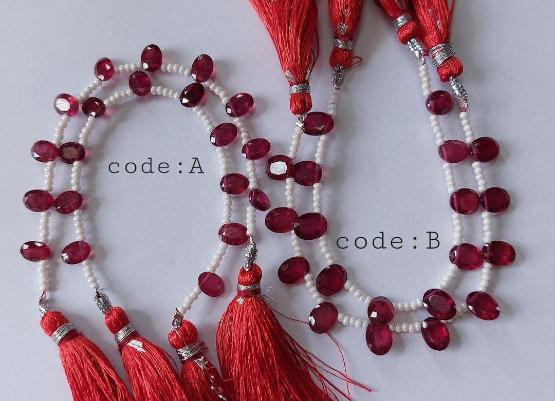 Natural Ruby Faceted Oval Briolette Beads: Precious Gemstone (5x7 to ...