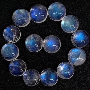 Blue Flash Regenbogen Mondstein Cabochons: Rundes Edelstein Paar