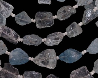 20 Aquamarine Crystal Beads: Polished Rough Gemstone, 6-10mm, Top Drilled