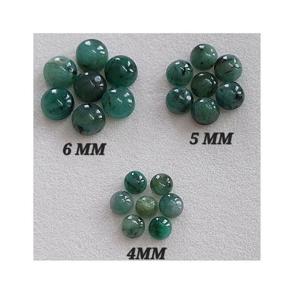 5 Pcs, 4, 5 & 6 MM Natural Green Emerald Round Smooth Cabochons/Calibrated Emerald Smooth Cabochons/Emerald Cabochons for Jewelry/CBN-024