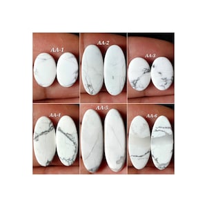 Oval Shape Howlite Cabochon Pair/Howlite Gems for Jewelry/White Turquoise Gemstone Pair/Healing Crystal/Calming Stone/Free Drilling/HW-AA