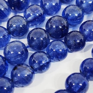 Fines perles rondes unies 1 rang saphir bleu naturel lisse/saphir boule ronde/5-7 mm/perles saphir bleu précieux/8 po. image 1