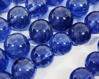 Perline tonde lisce e lisce in zaffiro blu naturale a 1 filo/Perline tonde in zaffiro/5-7 mm/Perline in zaffiro blu prezioso/Filo da 8"pollici