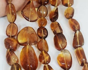 Naturliga citrin-trumlade nuggetpärlor: Brandy ädelsten, 14,5" sträng/1585
