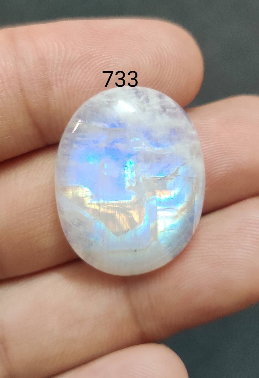Blue Flashy Rainbow Moonstone Cabochon: Oval Semiprecious  display picture 2