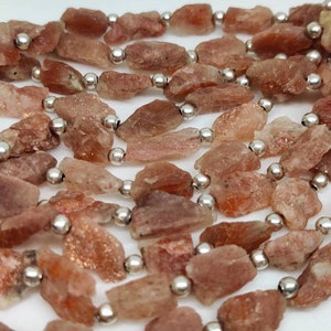 Natural Sunstone crystal raw/Sunstone rough/Sunstone healing crystals/Sunstone Beads/Vertical top Drilled/7x14-13x17 Mm/15&quot;Strand/22 Pieces