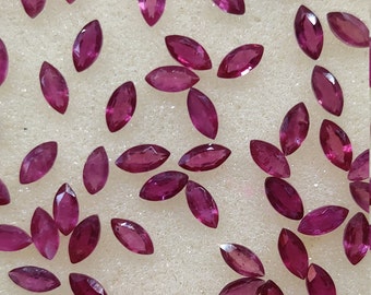10 AAA Natural Ruby Gemstones: Faceted Marquise Cut, July Birthstone