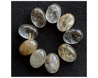 Golden Rutilated Quartz Cabochons: 6x8mm Oval Gemstones, 5 Pieces