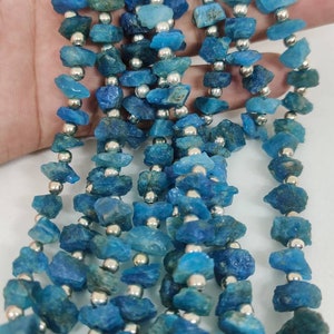 Natural Neon Apatite Raw/Natural Neon Apatite Beads/ Neon Apatite Rough Chips/Center drilled Apatite/16&quot;Strand/5x9-12x15/45 Pieces