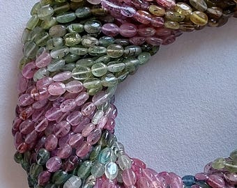 14.5" Natural Multi Tourmaline Oval Beads: 3x5 to 5x7mm Gemstone Strand / RJS -587