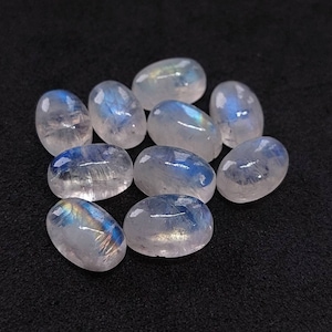 2 Pieces AAA Natural White Rainbow Moonstone Cabochon Oval Gemstone/Cabochon Gemstone/Blue Flashy Rainbow Moonstone/Calibrated Stone/8x12 Mm