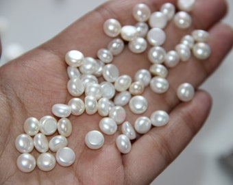White Freshwater Pearl Cabochon/Flat Back Pearl Cabochon/Round Pearls/Half Pearls Cabochon/Loose Pearls/RJS-545