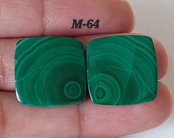 Cushion Shape Natural Green Malachite Cabochons/Malachite Matching Pair/Semi Precious Gemstone Pair for Earrings/Free Drilling/CBN-060