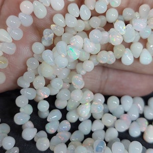 White Ethiopian Opal Beads/Ethiopian Opal Teardrop Beads/Fire Opal Smooth Beads/Ethiopian Briolette/Flashy Bead/4x6-6x9 Mm/16&quot;Strand/1777