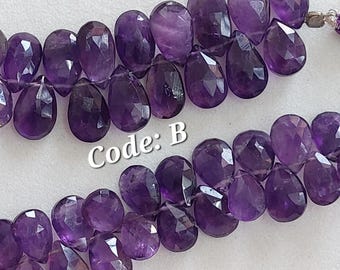 Contas de ametista facetadas em formato de pera Briolette: fio de 8", 6x8-7 x 11 mm