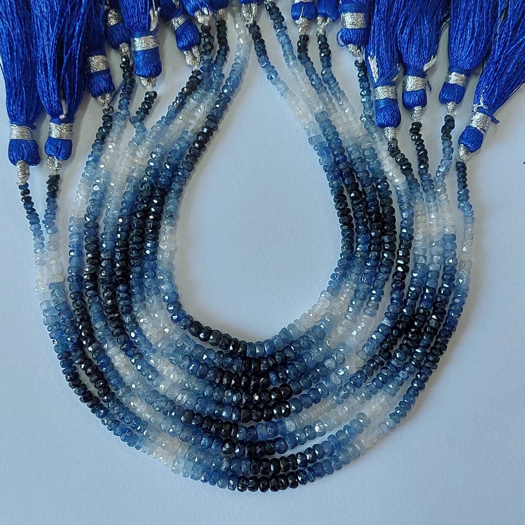 Finest Natural Blue Sapphire Faceted Rondelle/Blue Sapphire Faceted Beads/3 to 4 mm Size/Blue Sapphire Shaded Rondelle/8" Inches Strand