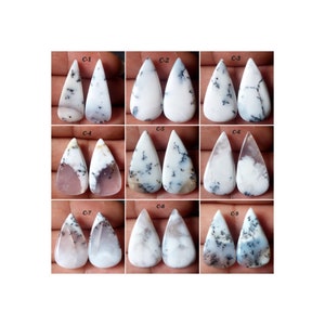Paire de cabochons d'opale dendrite naturelle en forme de poire/Paire de pierres précieuses d'opale dendrite en forme de poire/Opale de dendrite pour boucles d'oreilles/Perçage gratuit/DO-C