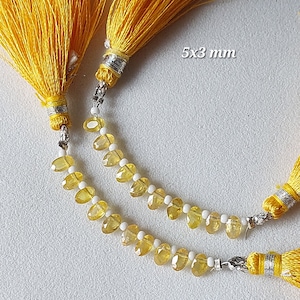 Perline di zaffiro giallo naturale, forma ovale sfaccettata, forate lateralmente, briolette/perline sfaccettate/perline di pietre preziose/perline di zaffiro/5x3-9 x 7 mm/RJS-461