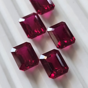 Lab Created Faceted Ruby - Hydrothermal Red Ruby Faceted Octagon Loose Gemstone - AAA Quality R-002