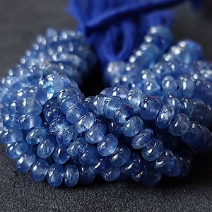 Natuurlijke Birmaanse blauwe saffier rondelle kralen: onbehandelde edelsteenstreng (4,50&quot; 3-5 mm)
